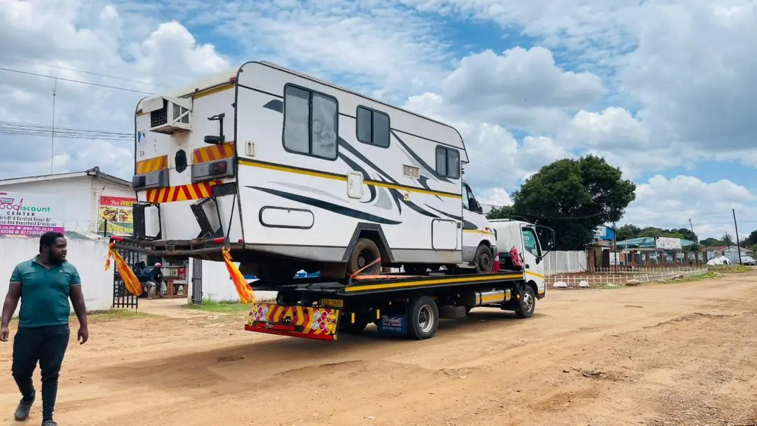 Caravan transported on a Billy Towing flatbed